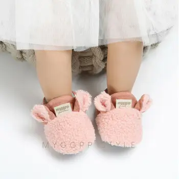 Baby Girl Bowknot Shoes Mekani Potplat Krevetić Prewalker Novorođene Cipele Moda Slatka Uši Pune Boje Poliester Topla Obuća