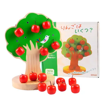 Drveni magnetska jabuke dječji voće računajući voća predškolsko obrazovanje drvena igračka vježba, vizualno-motorna koordinacija poklon