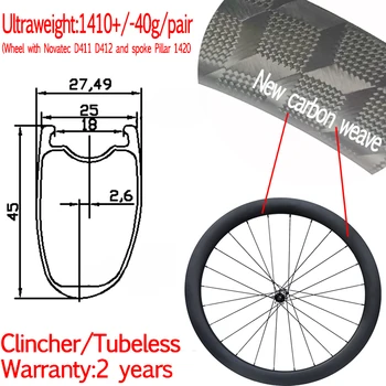 Super jednostavna asimetrična širina 25 mm ugljika cestovni bicikl prostor kotač 45 mm novo tkanje karbonskih бескамерная točak par stup 1420
