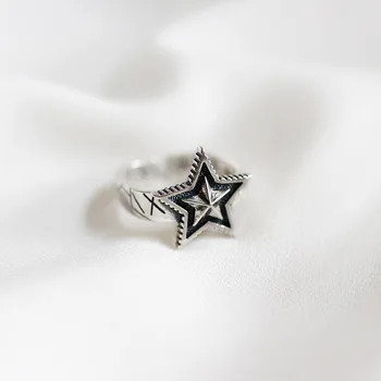 SHANICE Vintage Women 925 sterling srebra otvoreni prsten klasicni pretjerali veliku zvijezdu podesivi prsten za prste punk korejski stil