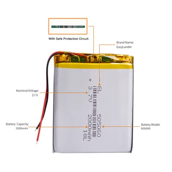 3.7 V litij-polimer baterija GPS navigacija 505060 2000mah, Li-Ion punjiva baterija za MP4 MP5 DVD mobitel tablet PC