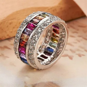 Luksuzni nakit modni prsten za žene Princeza cut 12 karat multi Cirkon srebrna boja angažman Аниллос vjenčanje Crown prsten stranke