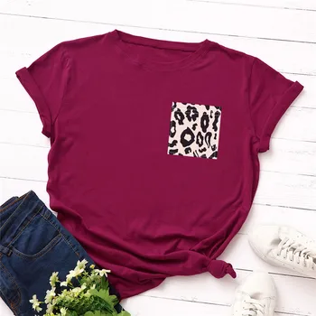 Plus veličina majice леопардовый džep print S-5XL pamučna t-shirt žene O-izrez kratkih rukava tees ljetne ženske majice roza majice
