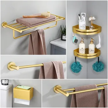Set pribora za kupaonice mat Zlatna polica za kupaonicu,vješalica za ručnike,vješalica za ručnike papira držač držač wc četke kompleta opreme za kupaonicu