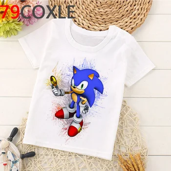 Kawaii Sonic T Shirt Funny Kids Cartoon Boys/girls Tshirt Summer Top Sonic The Jež Graphic Boys Clothes Casual Children