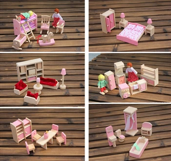 6 compl stil smiješno djeca pretvaraju ulogu drvena igračka kućica za lutke dječja soba dnevni boravak blagovaonica Romm minijaturni namještaj