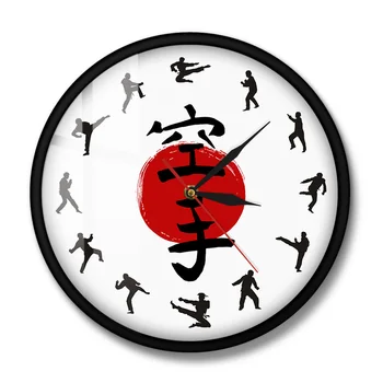 Boks Karate Zidni Dekor Viseći Bešumni Zidni Sat Japanskih Borilačkih Vještina, Karate Siluete Dnevni Boravak Dekorativni Zidni Satovi
