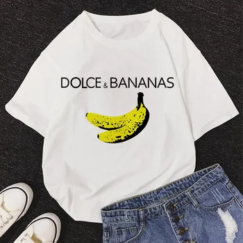 DOLCE & BANANA Print T-Shirt Women O-izrez kratkih rukava Slatka Cartoon T Shirt Girls Students Lady Tops Vogue Tshirt pink Tee