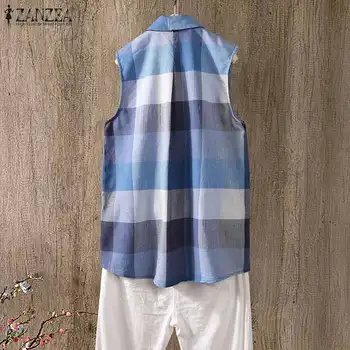 ZANZEA 2021 ženski pokrivač bluza vintage pokrivač košulja gumbe na rever vrat SleevelessTanks vrhovima svakodnevni Blusas rad Ljetni top 5XL