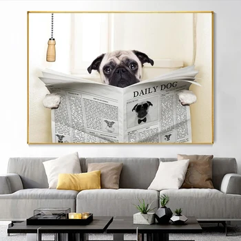 Smiješno pas wc životinja plakat pas čitanje novina platnu Slikarstvo zidni umjetničkih plakata i grafika zidni umjetničke slike za kupaonicu
