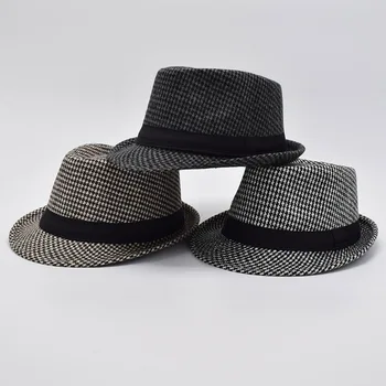 Zimske crno - bijeli šešir Fedora s uzorkom Хаундстута za muškarce Chapeu Masculino Panama Jazz cap MEDB001