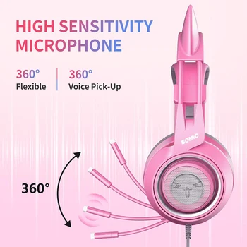 SOMiC G951S Gaming Headset Gamer Pink Mačka Ear slušalice za PS4 i Xbox Phone PC s mikrofonom 3,5 mm Gaming Overear Gamer