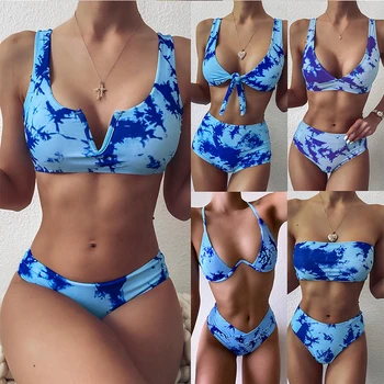 Plava tie-dye bikini set berba kupaći kostim žene visokim strukom kupaći kostimi ženski бандо sportski kupaći kostim bikini 2020 mujer biquini