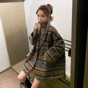 Ženska jakna 2020 novi vune kaput kockice tweed srednje dužine ženska debela zima i jesen ženska jakna негабаритная