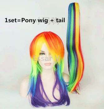 Vlasulja sa repom za Halloween Cosplay Party Kids Adult Party Supplies Rainbow Wig Multi Color Party DIY