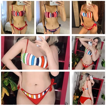 Plus Size Bikini Kupaći Kostimi Ženski Kupaći Kostim 2021 Push Up Prugasta Zavoj Brazilski Kupaći Kostim Ljeto Plaža Odjeća Biquini Od Dva Dijela