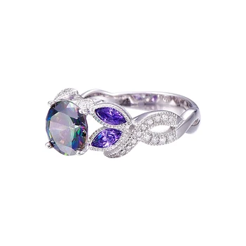 Mistično Rainbow Topaz 925 sterling srebra prsten od Safira vjenčano prstenje s transparentnim CZ za žene Ženske originalni fin nakit