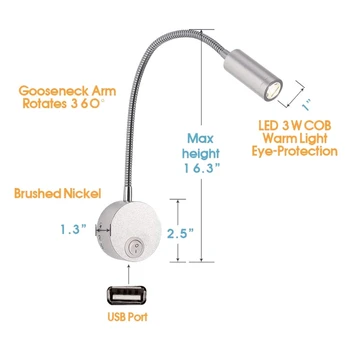 2 komada DC 12V lampa za čitanje sa USB-priključkom za punjenje, unutarnja rasvjeta RV, Fleksibilni led svjetiljke(srebro)