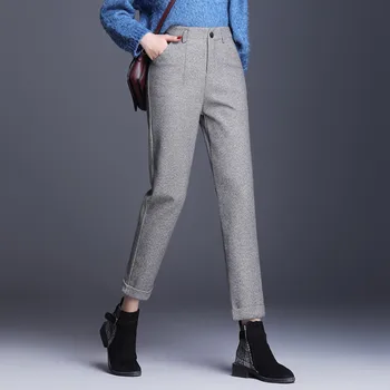 Jesen zima debele ženske uske hlače plus size OL stil vune ženski radno odijelo hlače s visokim strukom slobodne ženske hlače W1784