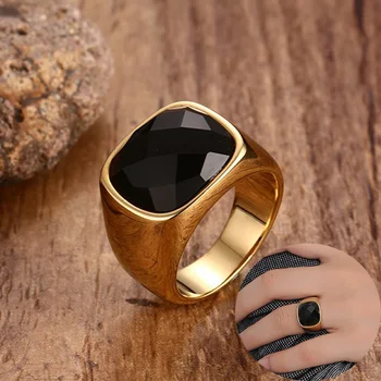 Starinski crni Karneol je kamen pečatni prsten za muškarce zlatna boja nehrđajućeg čelika trg vjenčano prstenje muški nakit