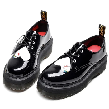 Mokasinke Ženske čizme Slip-On platforma crne cipele od prave kože jesen crtani Casual cipele za ženske čizme punk cipele