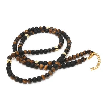 2018 prilagodljiv prirodni kamen crni oniks perle ogrlica drvene perle i tiger eye perle ručno izrađene Ogrlice za muškarce i žene