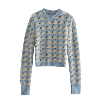 YICIYA casual pletene top 2020 novi ženski jesen zima mali ovčji print pletene džemper O-izrez dugi rukav džemper, pulover