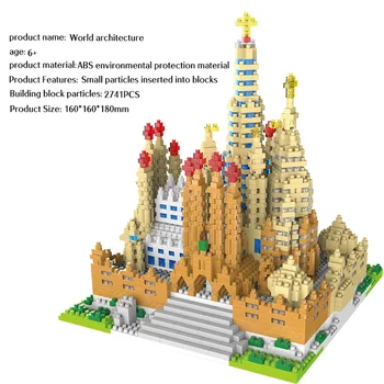 Ponuda mini-blokovi svjetski poznata arhitektura Sagrada familija Dijamant Crkva model je gradbeni blok cigle igračke za djecu