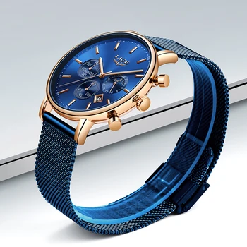 LIGE Women Fashion Blue Quartz Watch Lady Mesh Watchband Highquality Casual vodootporan ručni sat Moon Phase Clock Women Watch
