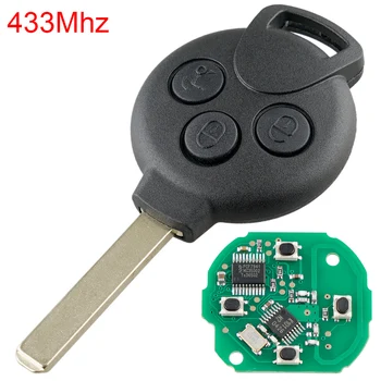 433 Mhz 3 vozila gumb daljinski ključ zamjena ID46 čip prikladan za Fortwo Mercedes Benz, Smart 451 2007 2008 2009 2010 2011 2012 2013