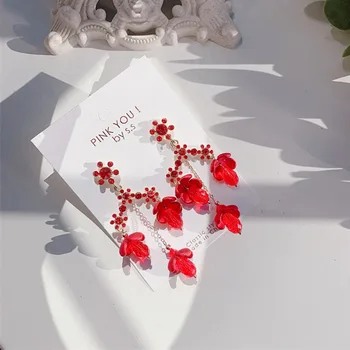 MWSONYA 2021 korejski crveni kristal cvijeće dugi lanac kićanka naušnice pada za žene moda Crystal Pendientes nakit pokloni