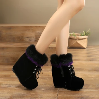 12 cm zimske pojačava rast čizme za žene cipele na platformu na visoku petu tople zimske čizme, krzna kratke čizme