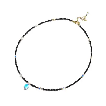 Lii Ji mini Crni spinel s austrijskom хрусталем perle ogrlica 14K zlato ispunjen ogrlica ogrlica 35+5 cm
