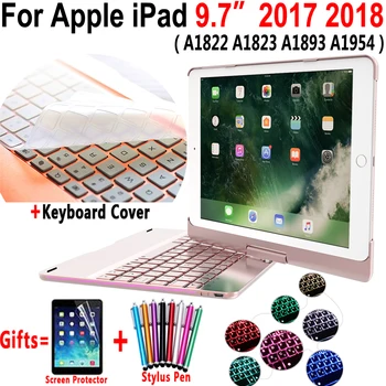 360 stupnjeva rotirajući 7 boja s pozadinskim osvjetljenjem Bluetooth tipkovnica Smart PC Case Cover za Apple iPad 9.7 2017 2018 5th 6th Generation A1954