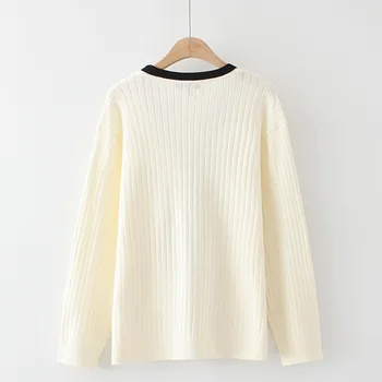 Jesen ženski džemper V izrez kontrastne boje однобортный kardigan s dva džepa ženski džemper оверсайз 2020
