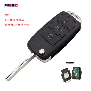 PREISEI 3 Button Flip Car Remote Key za VW i ŠKODA Seat Roomster Fabia Super 434MHz ID48 Chip 1J0 959 753DA