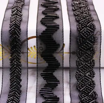 10 metara izvlačenja bisera ukrasi Бисерная traka za šivanje odjeće ovratnik šlem pribor black mesh čipkan ukras
