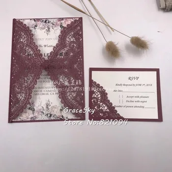 Lasersko rezanje rođendanske pozivnice za vjenčanje kartice europski stil čipke dizajn sa tekstom individualne RSVP pozivnice kartice