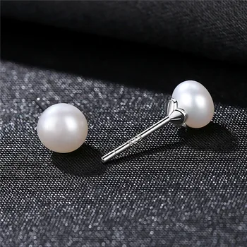 Elegantan bijeli biseri naušnice 925 čvrsto srebro je jednostavan 6 mm slatkovodni biseri naušnice za žene