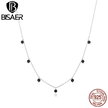 BISAER crna bisera ogrlice trenutno je 925 sterling srebra i crna lutaju perle privjesak ogrlice za žene srebrni nakit