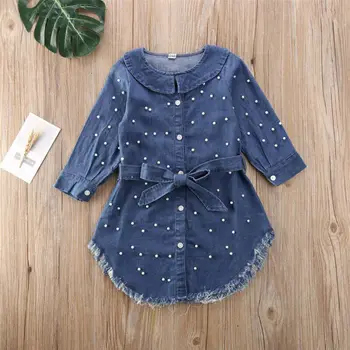 Moda beba je beba djevojčica odjeća dugih rukava Haljina deniver haljinu sa biserima svakodnevne odjeće 1-6Y