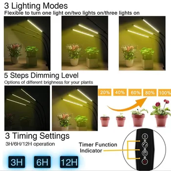 3/4 head USB Grow Light veg žuta timer LED unutarnji Phyto lamp Plant Fitolamp sunlight Full Spectrum grow tent Clip Cultivo