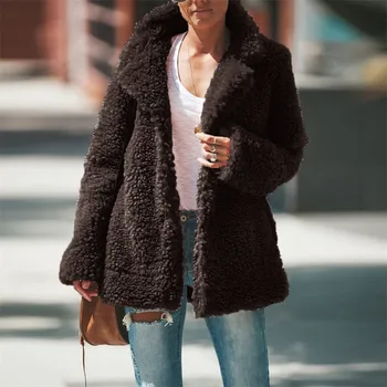 Jesen zima Europa američki eksplozija vruće plišani jakna ženska moda rever jednobojnu s dugim rukavima odjeća Ženski kaput