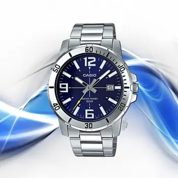 Casio Watch Gospodo kvarcni sat od nehrđajućeg čelika srebrno-plavi brojčanik svakodnevne analogni sportski luksuzni satovi Enticer MTP-VD01D-2BV cijele Crystal