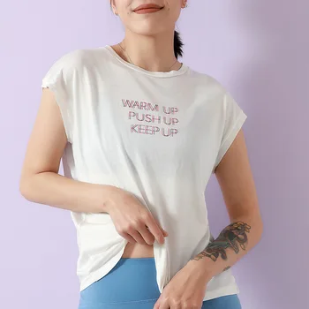 Žene sportske majice pre šuplje joga košulja slobodan fitness beg majica pamuk Pismo ispis sportska odjeća teretana vježba t bluza Femme
