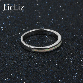 LicLiz prirodni dragulj vjenčani prsten 925 sterling srebra vječnost grupa solitaire zaručnički prsten plavi opal prsten par LR0374