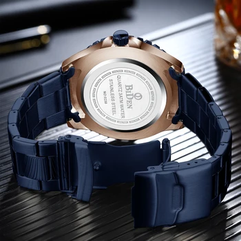Biden luksuzni brand Muški sportski sat plava pun čelik kvarcni satovi muški datum vodootporni vojne sat za čovjeka