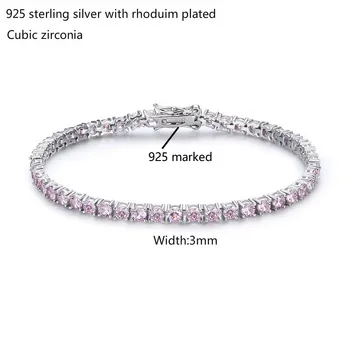 3 mm srebra 925 klastera cijele pink CZ Ziron tenis narukvice Pulseira Bracelete žene nakit djevojka poklon