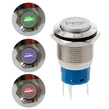 Car Kit Switch 19mm LED Momentary Horn Button Metal Push Button Lighted Switch 12V Auto Interior Led Power Switch momentary type