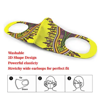 Vingate Yellow African Dashiki Print Dust Mask Usta-Muffle Washable Fabric Adult Protective Face Windproof